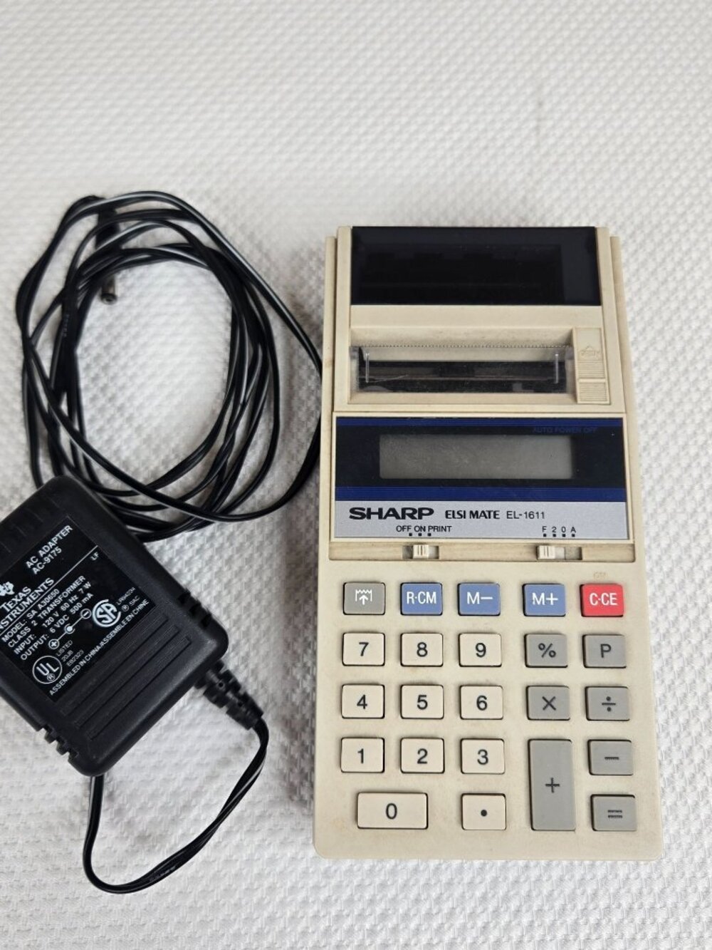 Sharp Elsi Mate EL-1611 Calculator With Adapter Vintage Compact Printing Calcula